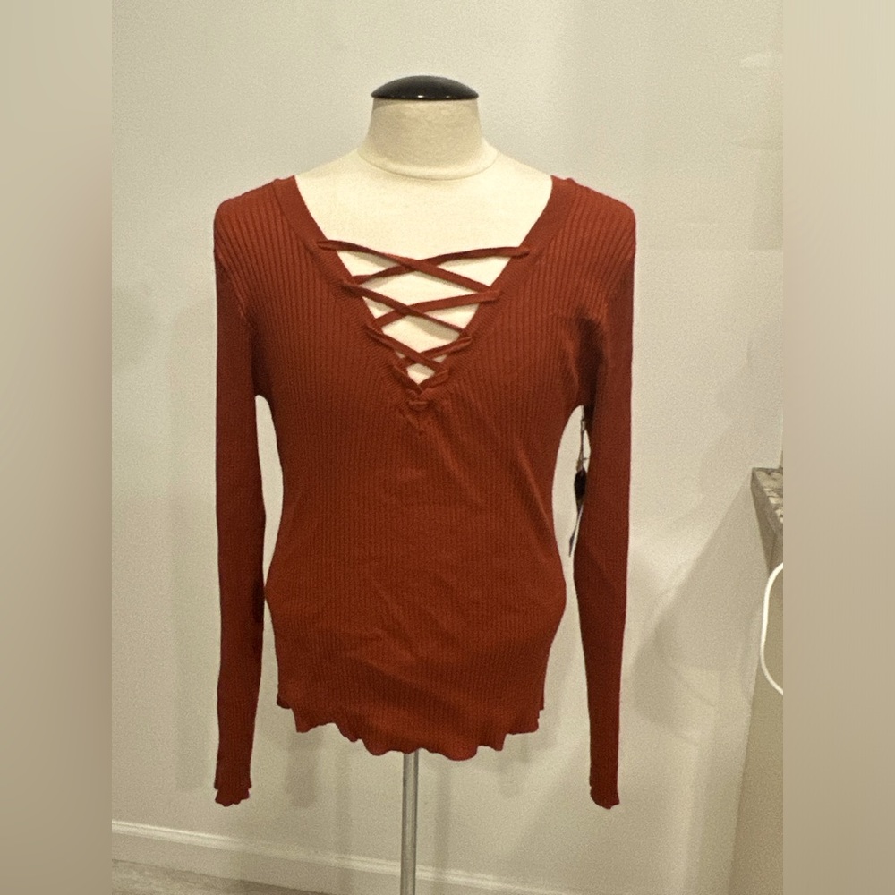 Shyanne Lace Up Rust XXL Sweater